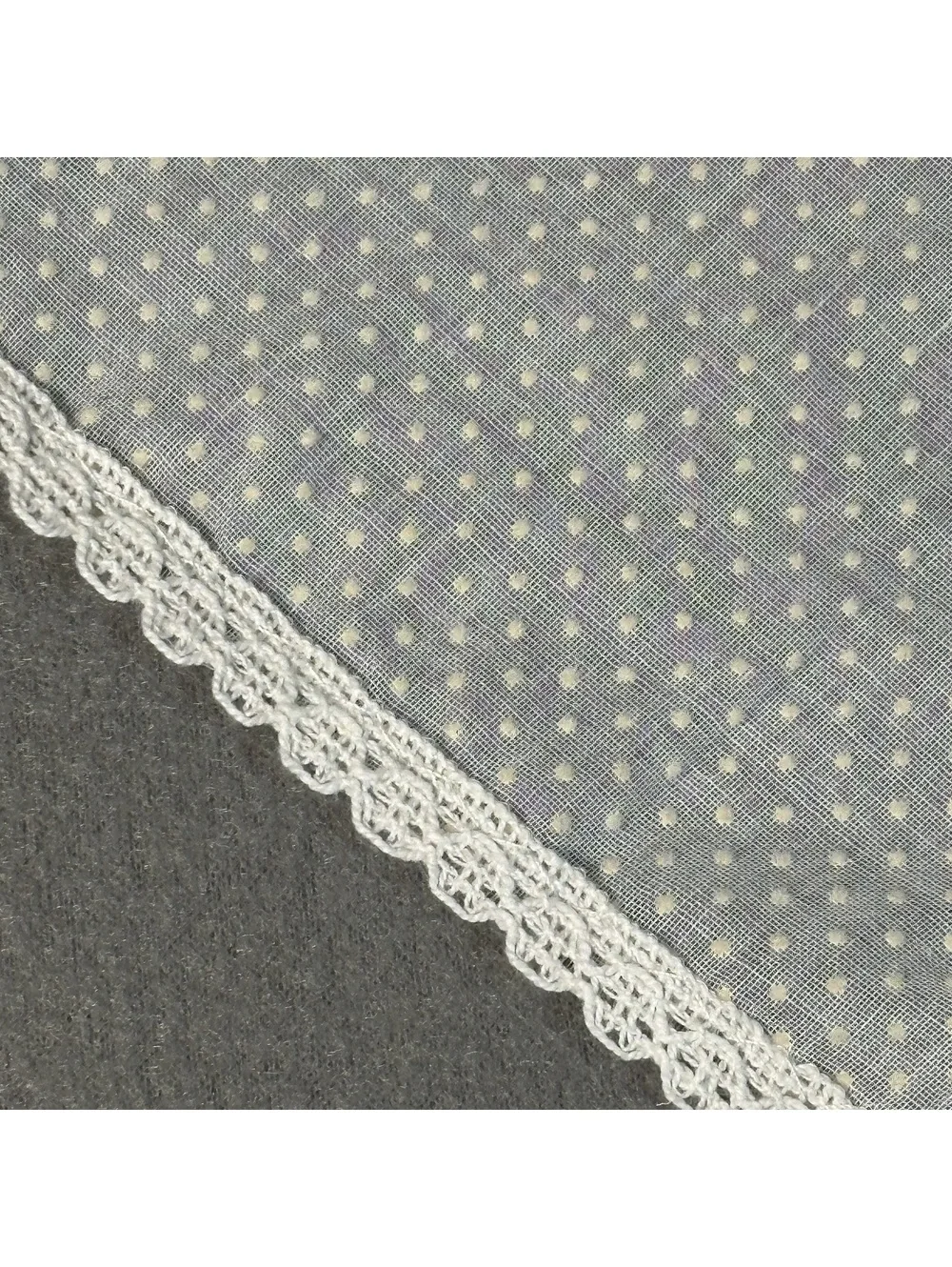 Vintage White Sheer Polka Dot Lace Trim Triangle Scarf